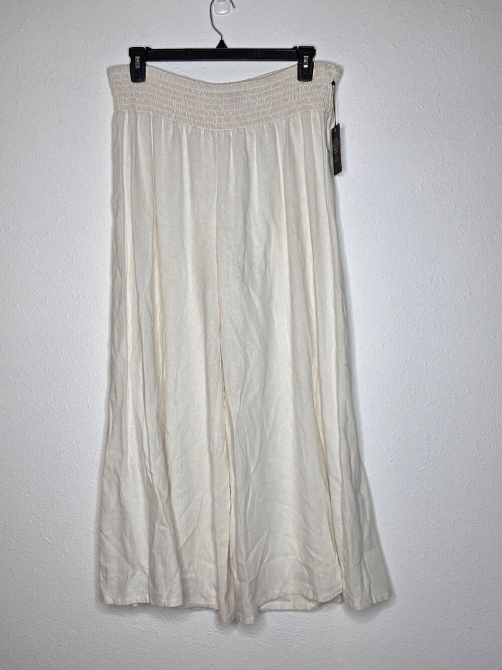 Vince Camuto Linen Blend Smocked Waist Cropped Wide Leg Pants - Ultra White
